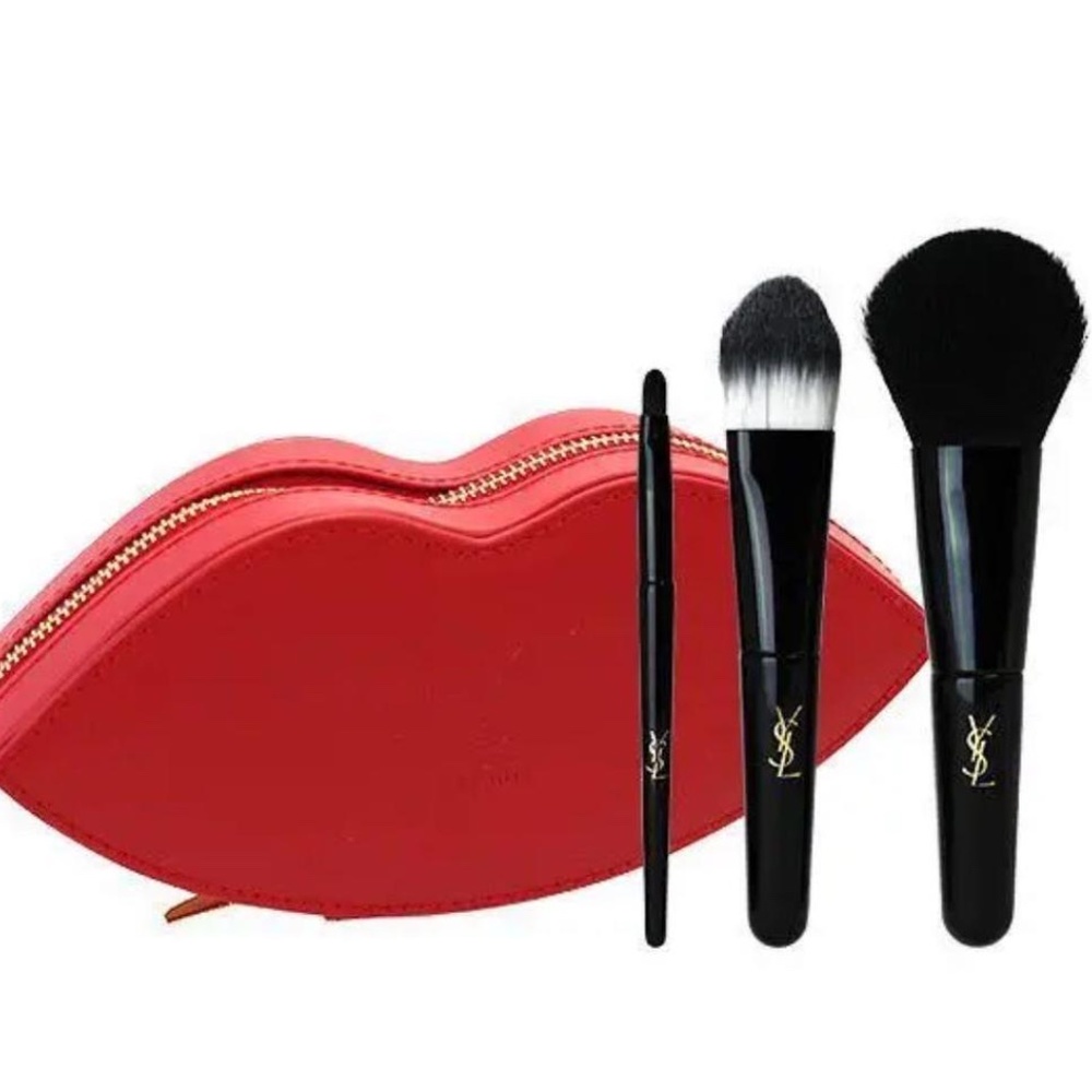 YSL 100% Authentic Faux Leather Hard Side Red Lip-Shape Makeup Case Brush Holder - Picture 11 of 14